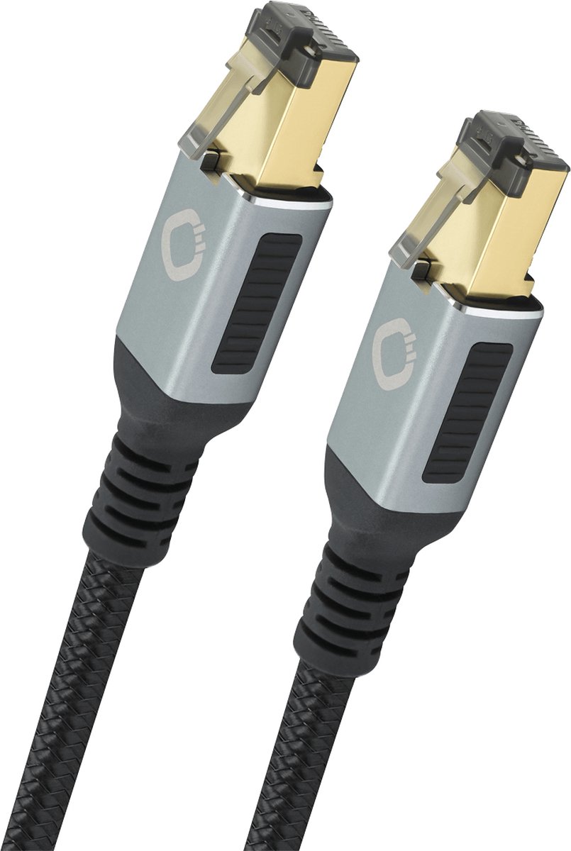 Oehlbach D1C13353 RJ45 Netwerkkabel, patchkabel CAT 8.1 2.00 m Zwart Vergulde steekcontacten, Afgeschermd (drievoudig)