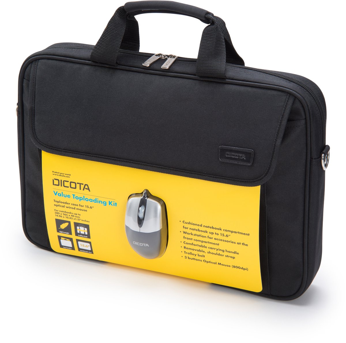 DICOTA Value Toploading Kit - Draagtas voor notebook - 15.6 - met optische USB-muis