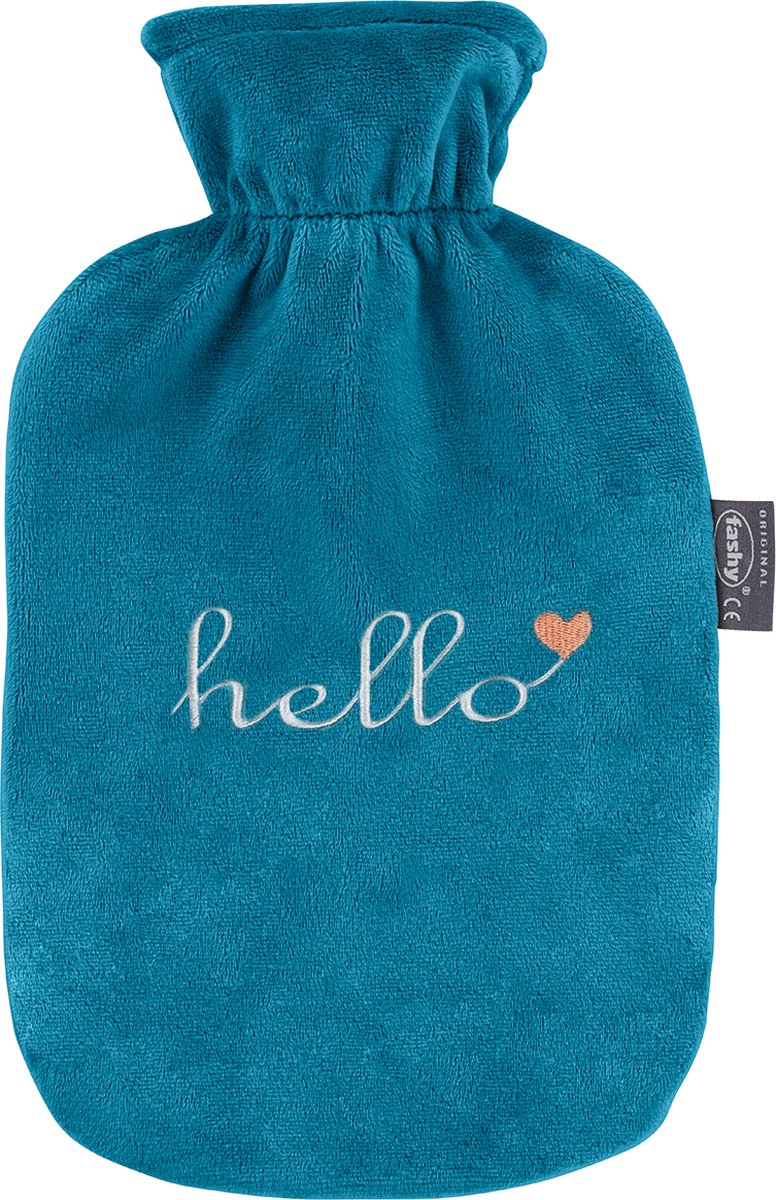 Goedkoopste Warm water kruik - Met zachte hoes petrol 'hello'