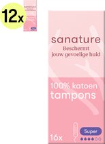 Sanature 100% katoenen - Tampons Super - 10 x 14 stuks - Natuurlijk & voor de gevoelige huid