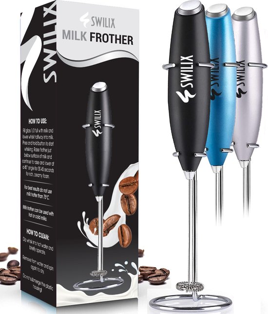 SWILIX ® Elektrische Melkopschuimer met RVS Houder - Melk Opschuimer - Elektrisch - Zwart