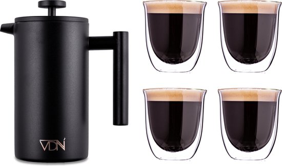 Wrobic Roestvrijstalen French Press koffiepers, 600 ml, dubbelwandige