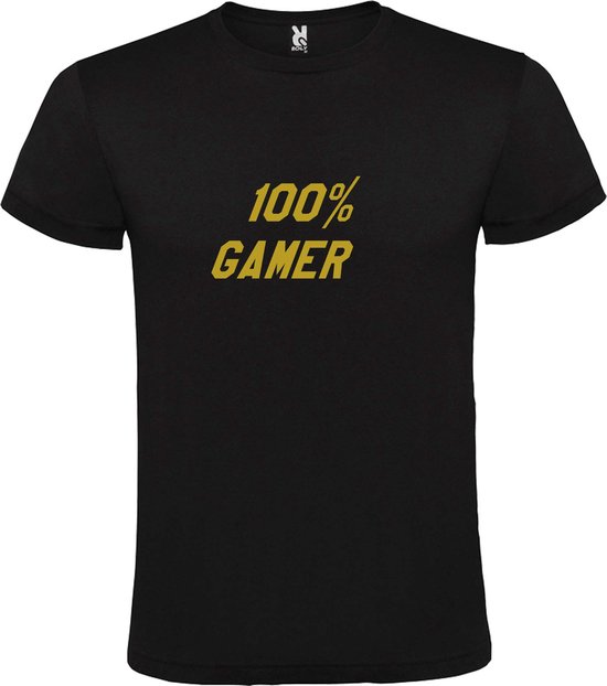 T-shirt Zwart avec image « 100 % Gamer » Goud Taille XXXXL