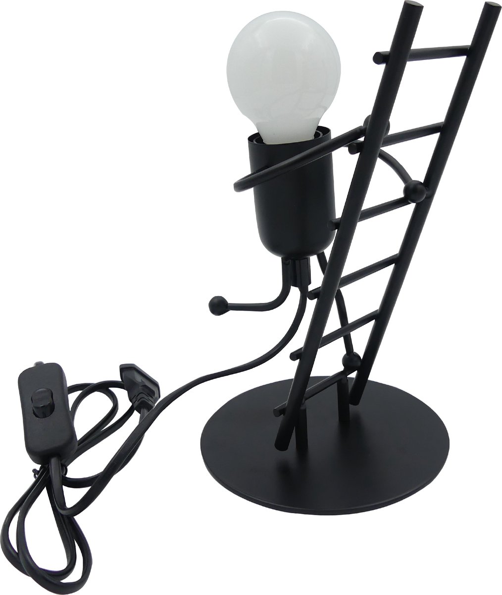 LightNow Tafellamp poppetje trap - Tafellamp zwart - Bureaulamp - Lamp - Inclusief E27 bulb