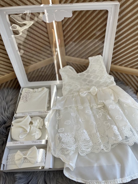 Robe de Bébé - robe de baptême - robe de baptême - costume de baptême - chaussures de baptême - robe de bébé nouveau-né - robe de soirée bébés - motif feuilles papillon - robe de soirée beige/blanche