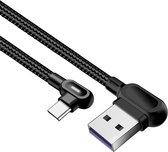 USB C kabel - USB C naar USB A - Nylon mantel - Haaks - 5 GB/s - Zwart - 5A - 1 meter – Allteq