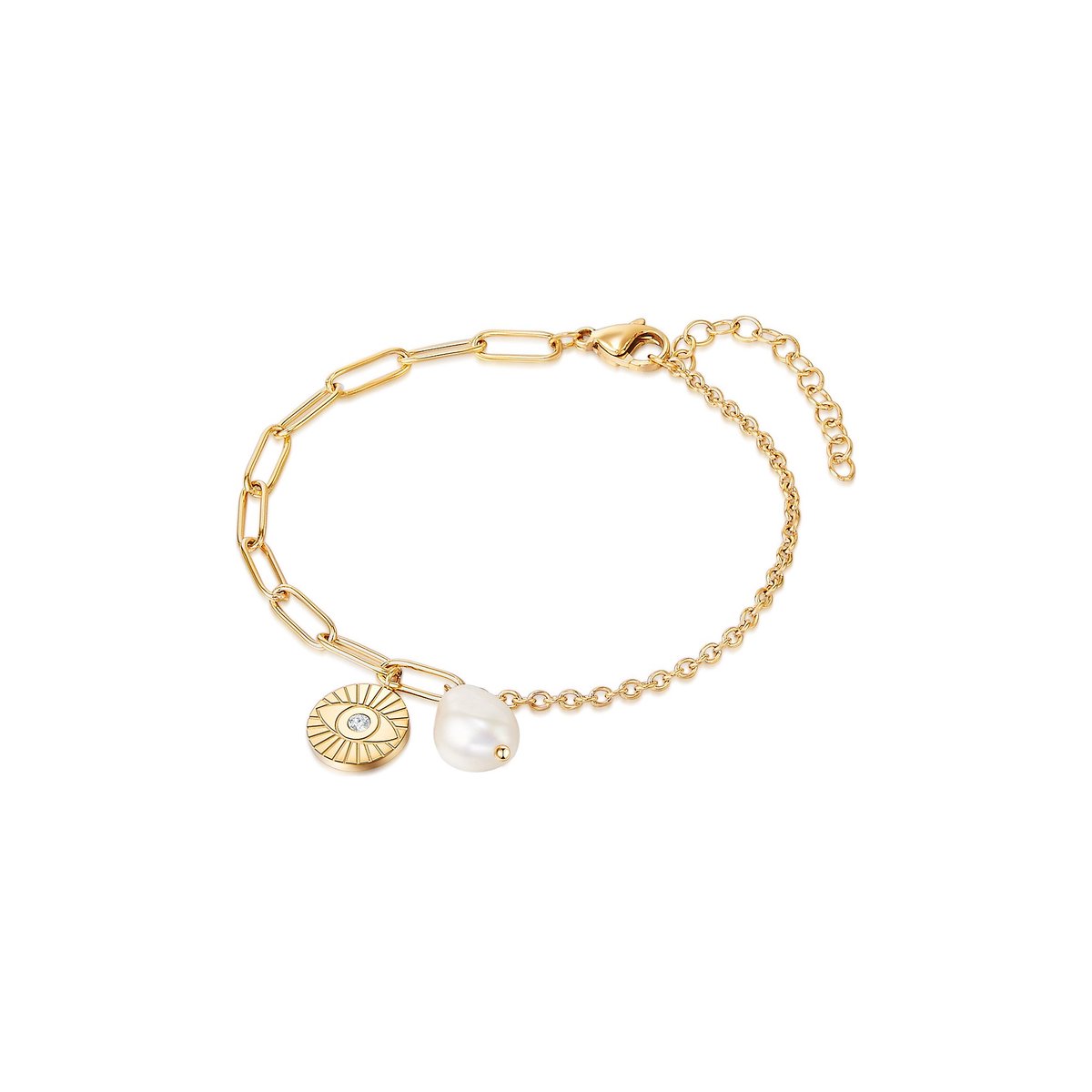Valero Pearls Damesarmband Roestvrij staal zoet water Parel One Size Goud 32018599
