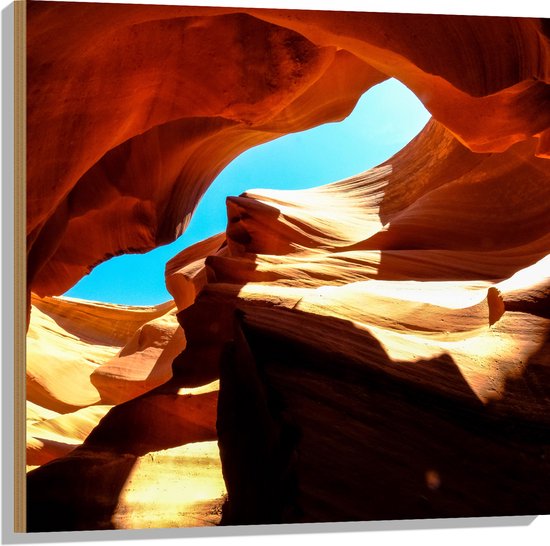 WallClassics - Hout - Antelope Canyon - 80x80 cm - 12 mm dik - Foto op Hout (Met Ophangsysteem)