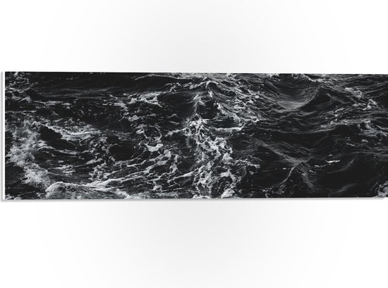 WallClassics - PVC Schuimplaat - Golvende Zee Zwart/Wit - 60x20 cm Foto op PVC Schuimplaat (Met Ophangsysteem)