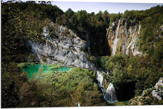 WallClassics - Dibond - Lacs de Plitvice près des Montagnes - Croatie - Photo 90x60 cm sur Aluminium (Décoration murale en métal)