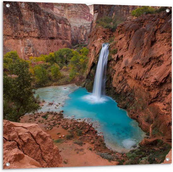 WallClassics - Tuinposter – Havasu Falls Waterval in de Grand Canyon - 100x100 cm Foto op Tuinposter  (wanddecoratie voor buiten en binnen)