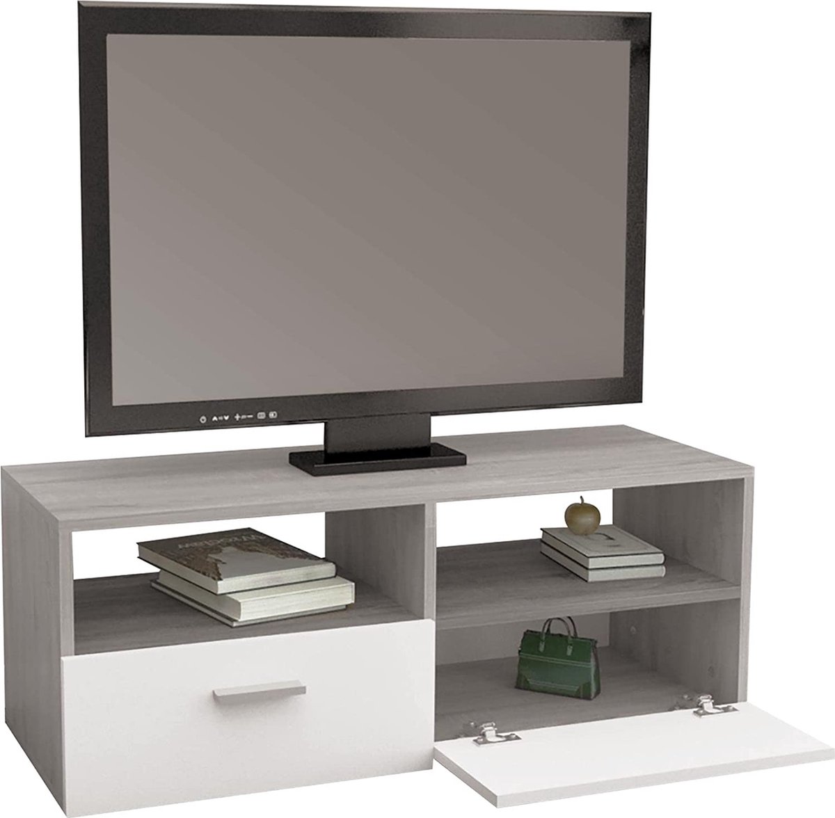 Modulo Badkamermeubel Met Wastafel | 100 Cm Mat Zwart Greeploos Front Solid Surface 2 Lades Onder Elkaar 124452