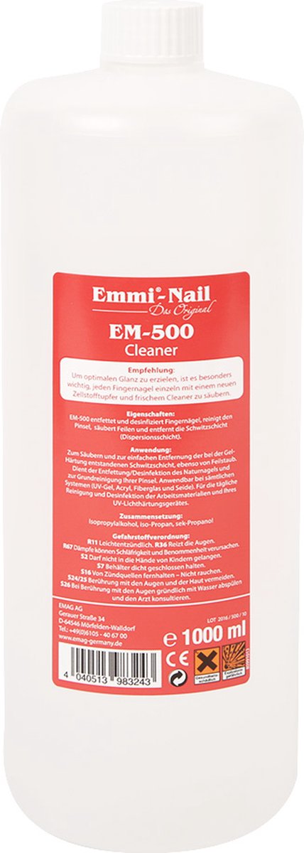 Emmi-nail Cleaner EM 500, 1000 ml. plaklaag, zweetlaag, gellak, shellac, bouwgel