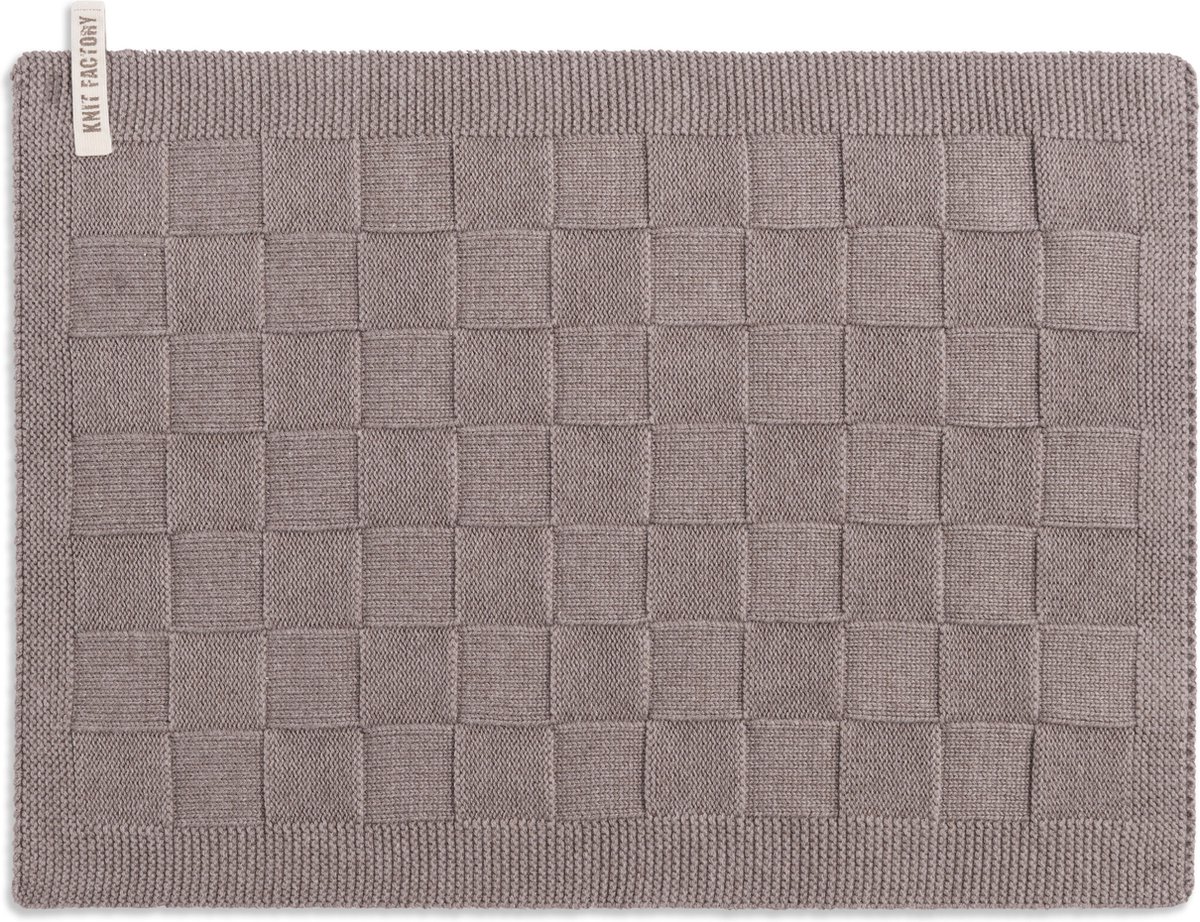 Knit Factory Gebreide Placemat - Onderlegger Uni - Eetmat - Taupe - 50x30 cm