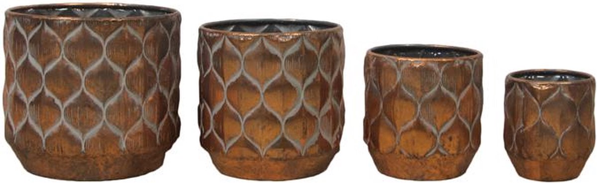 Dijk Natural Collections Bloempotset 4-delig metaal met plastic inleg Ø10x11,5-Ø19,5x18cm