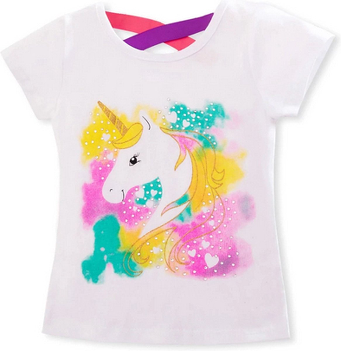 Eenhoorn tshirt meisje - gekleurd eenhoorn shirt - Unicorn T-shirt coloured - maat 122/128 / XL - meisjes eenhoorn shirt 6 - 7 jaar