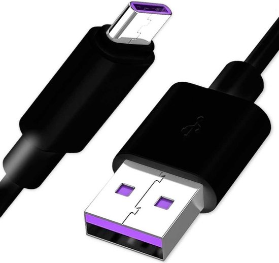 DrPhone SC1 - USB-C SuperCharge Kabel - Voor Huawei/Xiaomi - 5A Output - Data + Oplaad kabel - 1 Meter - Zwart