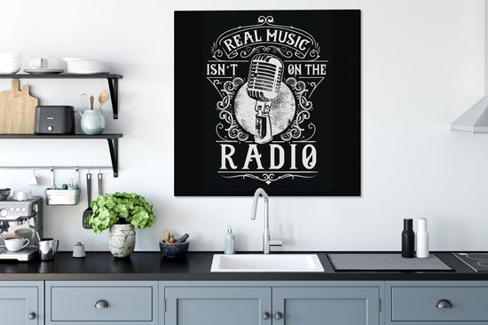 Toile Peinture Micro - Radio - Rétro - Illustration - 90x90 cm - Décoration murale - Cadeau Vaderdag - Cadeau - Cadeau pour Lui - Astuce - Homme