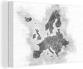 Canvas Schilderij Kaart van Europa - zwart wit - 120x80 cm - Wanddecoratie