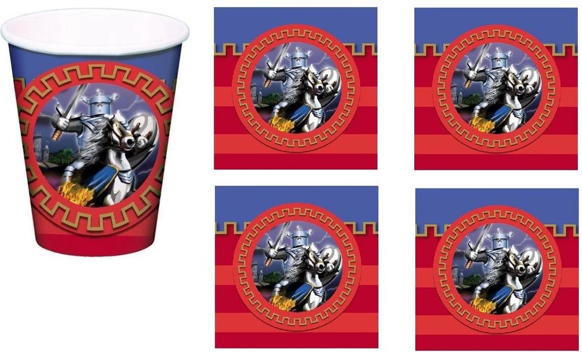 Image of 8x Bekers ridder250ml + 4x Pak servetten ridder