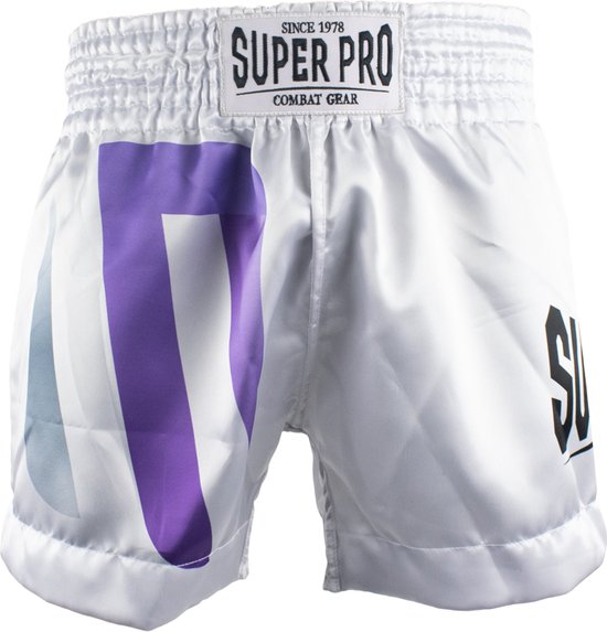 Super Pro Combat Gear Thai Short No Mercy Wit/Paars/Zilver Extra Large