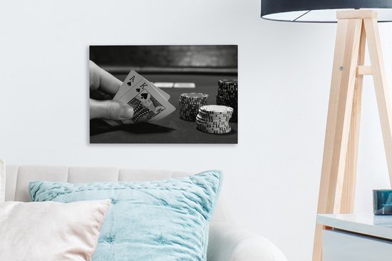 Tableau sur toile Vue rapprochée du poker - noir et blanc - 30x20 cm - Décoration murale