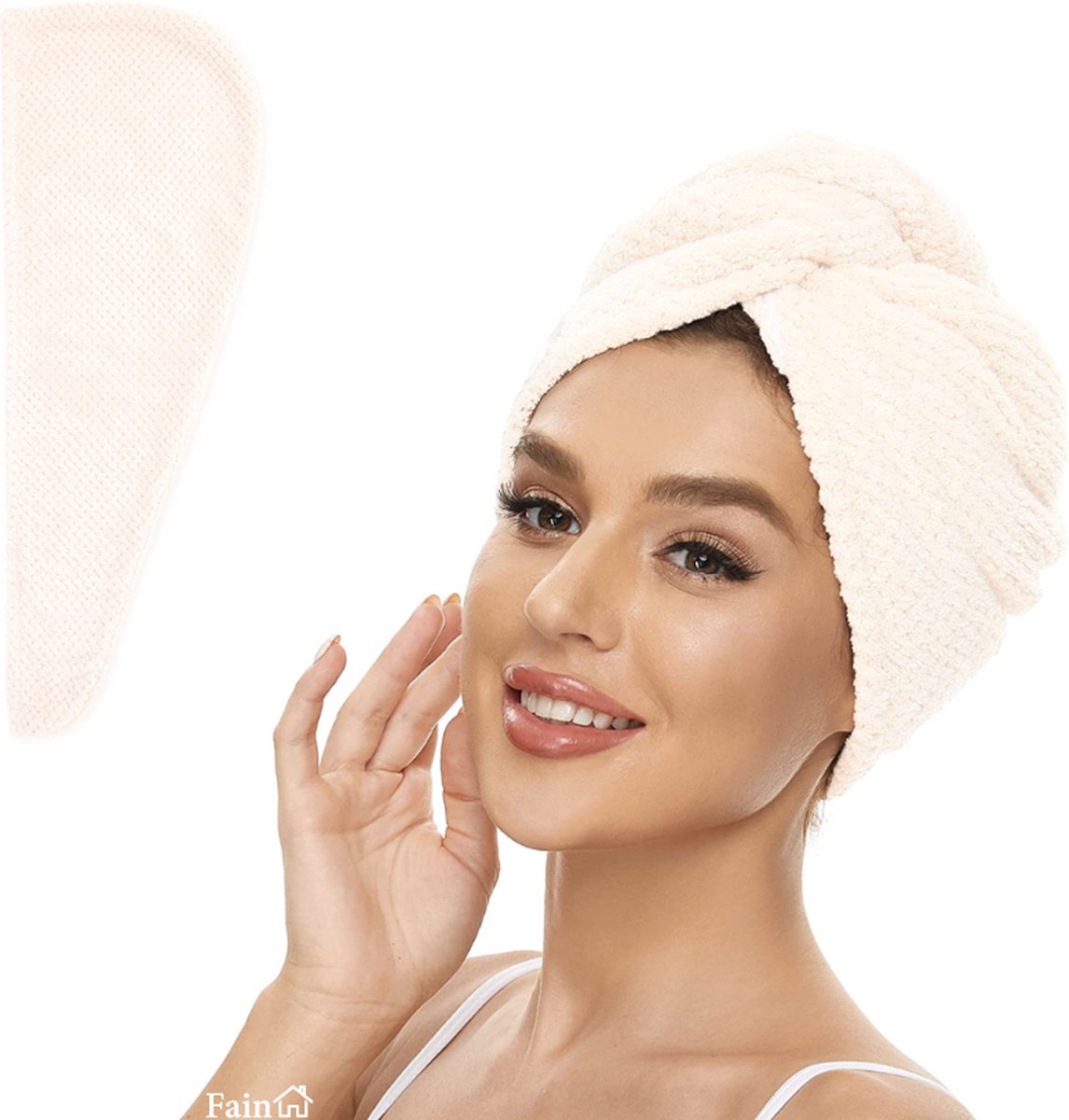 Fain® - Premium haarhanddoek – Hair towel – Wit – Voor alle haartypes - Haarhanddoek microvezel - Hoofdhanddoek – Haartulband – Haarhanddoek badstof – Haarhanddoek kinderen – Haarhanddoek sneldrogend