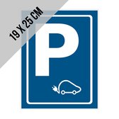 Pictogram/ bord | Parkeerplaats elektrische wagens | 19 x 25 cm | Parkeren | Laadpaal | Laadpunt | Oplaadstation | Laad station | Laden | Auto opladen | Eco | Voorbehouden | Parkeersignalisatie | Dikte: 1 mm | 2 stuks