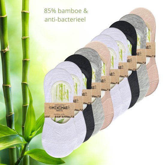 green-goose® | 10 paires de Footies en Bamboe | Chaussettes pour baskets | Gris | Noir | Blanc | Anti transpiration | 36 - 41 | Écologique et durable
