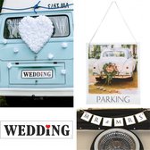 3-delige bruidsauto decoratie set Wedding, mr & mrs en Parking - trouwauto - bruidsauto - decoratie - bruidspaar - mr & mrs