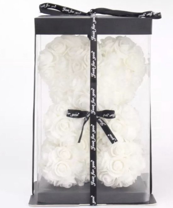 Witte- Rozen Beer- Teddy Beer + Gift Box- Liefde- Valentijns Cadeautjes - Moederdag- Romantisch Pakket- 25 cm- Cadeau Verpakking