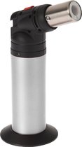 Zilveren creme brulee brander/aansteker met veiligheidsslot 15 cm - Aanstekers voor de bbq