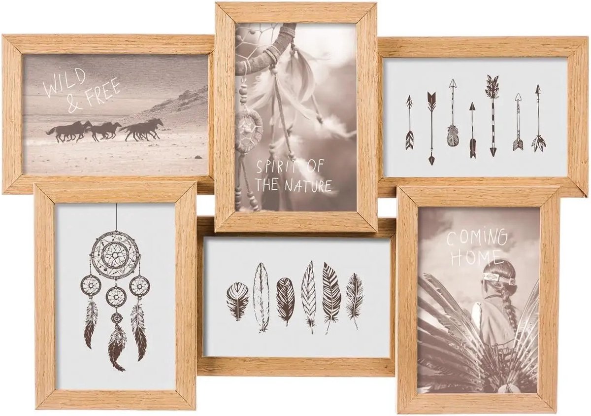 Atmosphera Collage Fotolijst - 44 x 31 cm - hout - voor 6 foto's van 10 x 15 cm - fotoframe - woonaccessoires Natuurlijk