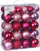 50x boules de Noël en plastique rose fuchsia et rose clair 4 et 6 cm mat/brillant
