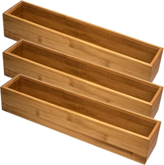 Set van 3x stuks bamboe ladekast/keukenspullen/kantoor vakjes/sorteerbakjes 38 x 8 x 7 cm