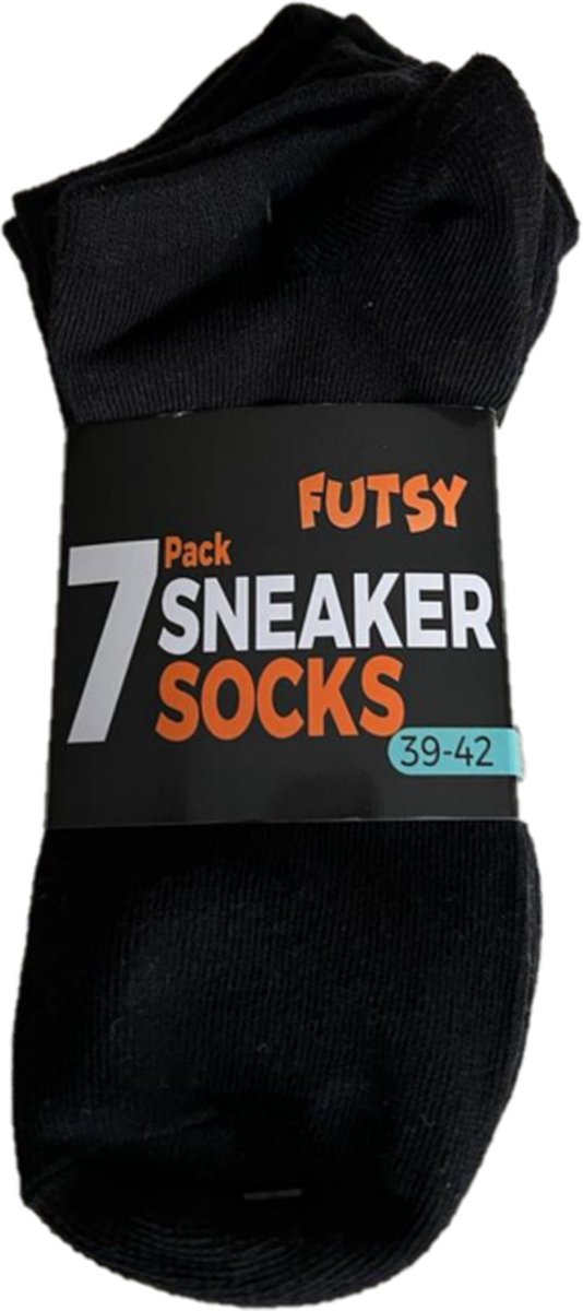 Futsy - 7 Paar - Sneakersokken - Sport sokken - Zwart - Maat 39/42 - Unisex