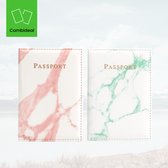 Paspoort hoesje – Kunstleer – 2 stuks – Paspoort hoes – Paspoort houder – Paspoort cover – Incl. pashouder – Marmer – Rood/Groen