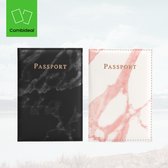 Paspoort hoesje – Kunstleer – 2 stuks – Paspoort hoes – Paspoort houder – Paspoort cover – Incl. pashouder – Marmer – Zwart/Rood