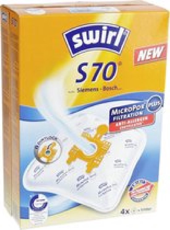 Swirl 12 Sacchetti Aspirapolvere S 70 MP AirSpace | Con Filtro Anti-Allergeni | Per Bosch E Siemens | Confezione 3 Filtri Inclusi