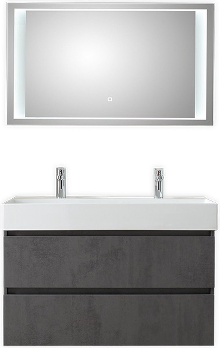 Badkamermeubel Pelipal Bali 100 cm wastafelonderkast 40 cm diep met luxe spiegel Oxid Donkergrijs met 2 kraangaten