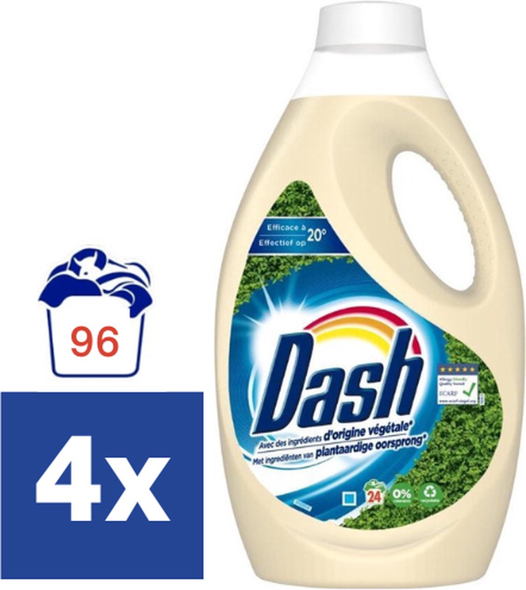 Dash Vloeibaar Wasmiddel Plantaardig (Voordeelverpakking) - 4 x 24 wasbeurten