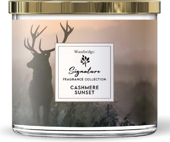Woodbridge - Geurkaars - 3 lonten - Cashmere Sunset - Geurnoten: amandel jasmijn cyclaam vanille sandal wood
