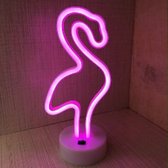Groenovatie LED Neon Tafellamp "Flamingo" - Op Batterijen en USB - 13x10x29cm - Roze