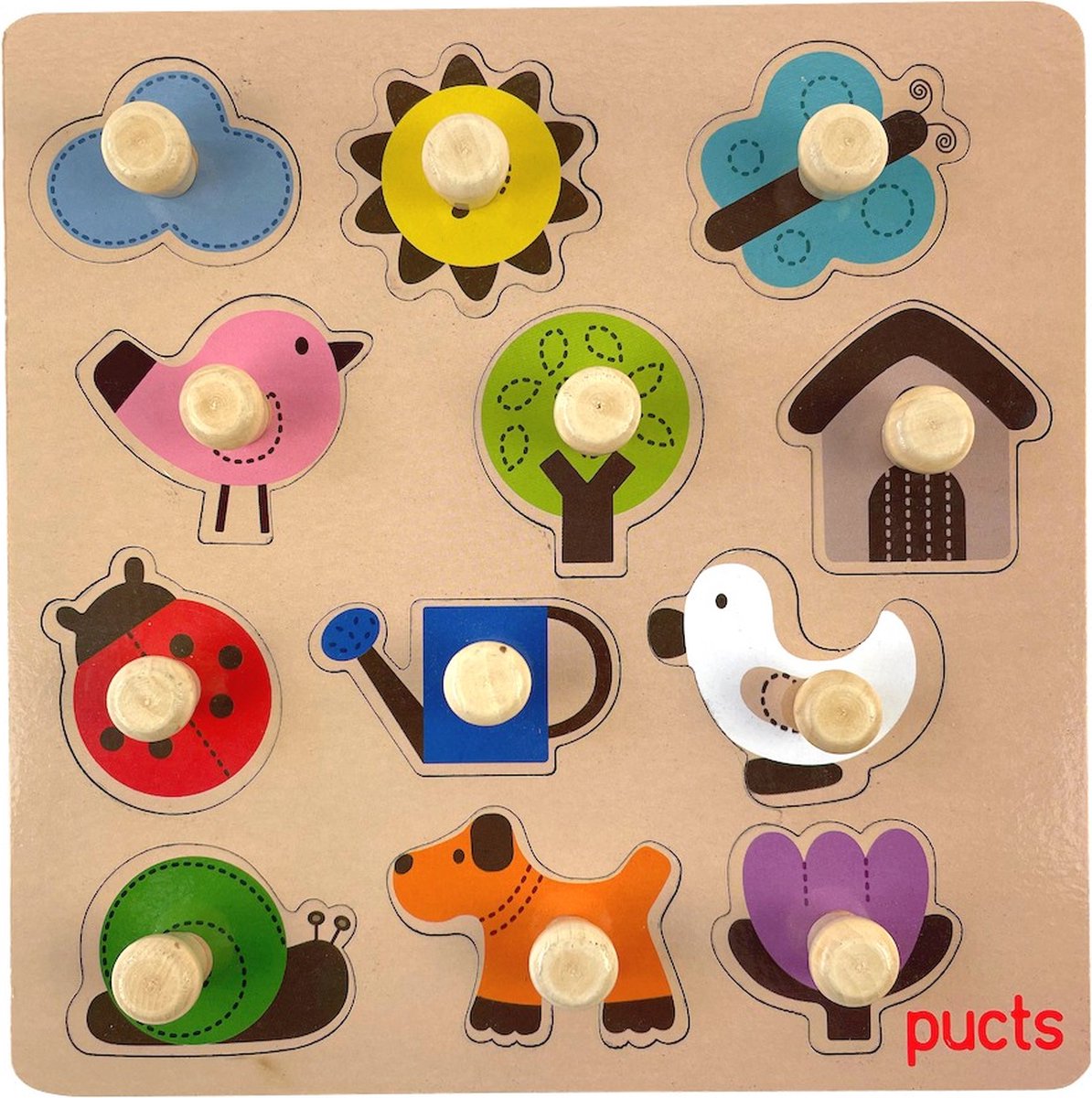 Houten Puzzel Kinderen - Tuin - Dieren - Planten