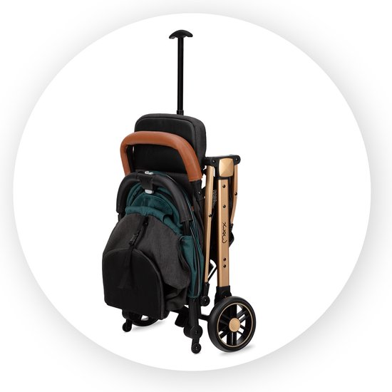 MoMi Estelle Kinderwagen - Lichtgewicht Buggy - Compact Opvouwbaar - Met Verstelbare Rugleuning - Reisbuggy 6+ Maanden - Groen/Goud van MoMi — afbeelding 5