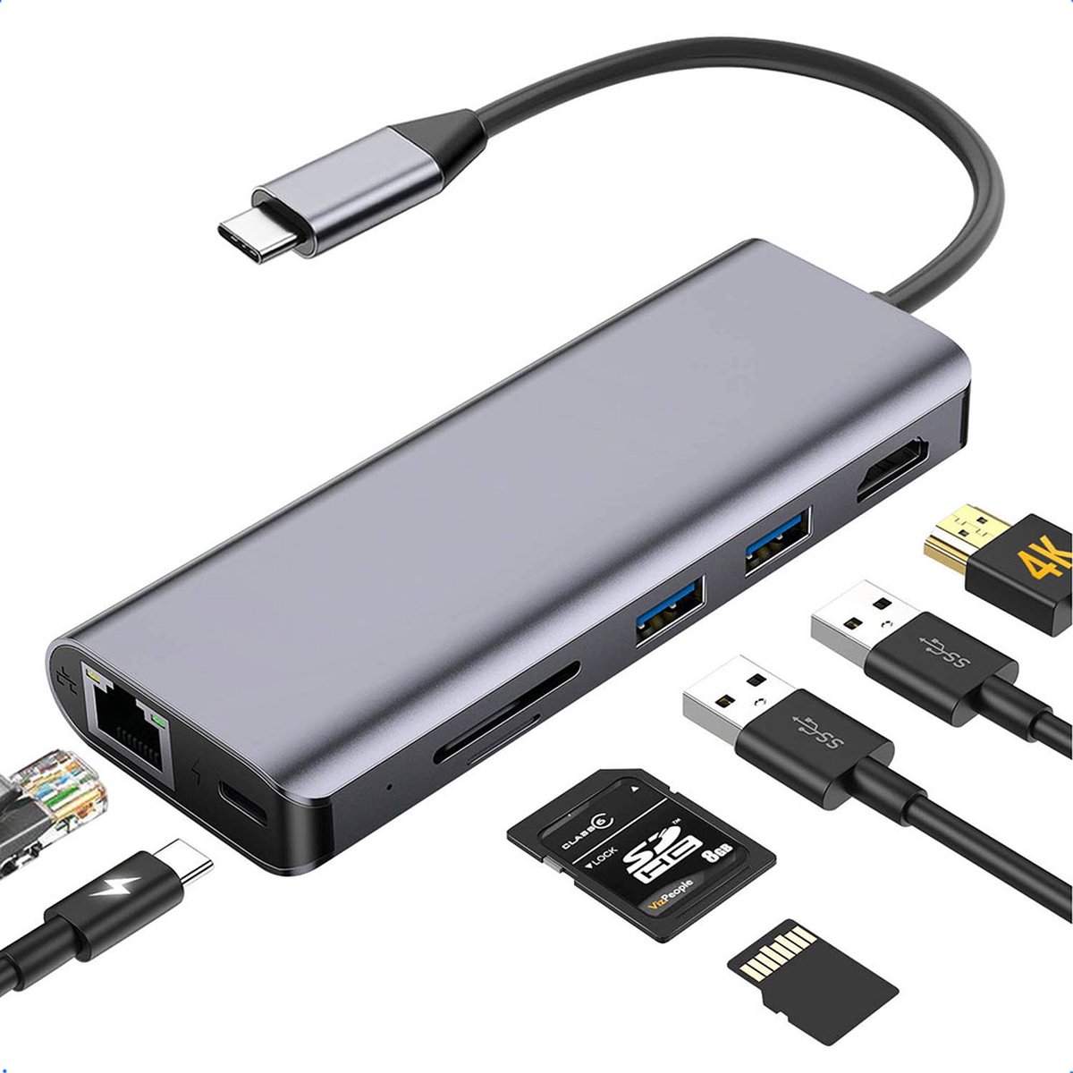 SBVR EV43 USB C Hub - 7 in 1 - 4K HDMI - 100W PD - RJ45 Ethernet