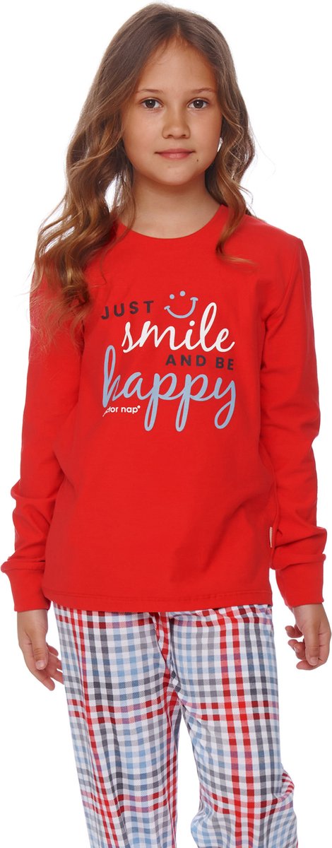 Doctor Nap Familie Pyjama Meisjes Jongens Volwassenen Katoen | Lange Mouw Lange Broek | Kerst Winter Matching Gezin Pyama | Happy Smile Red PDU.4568 110/116