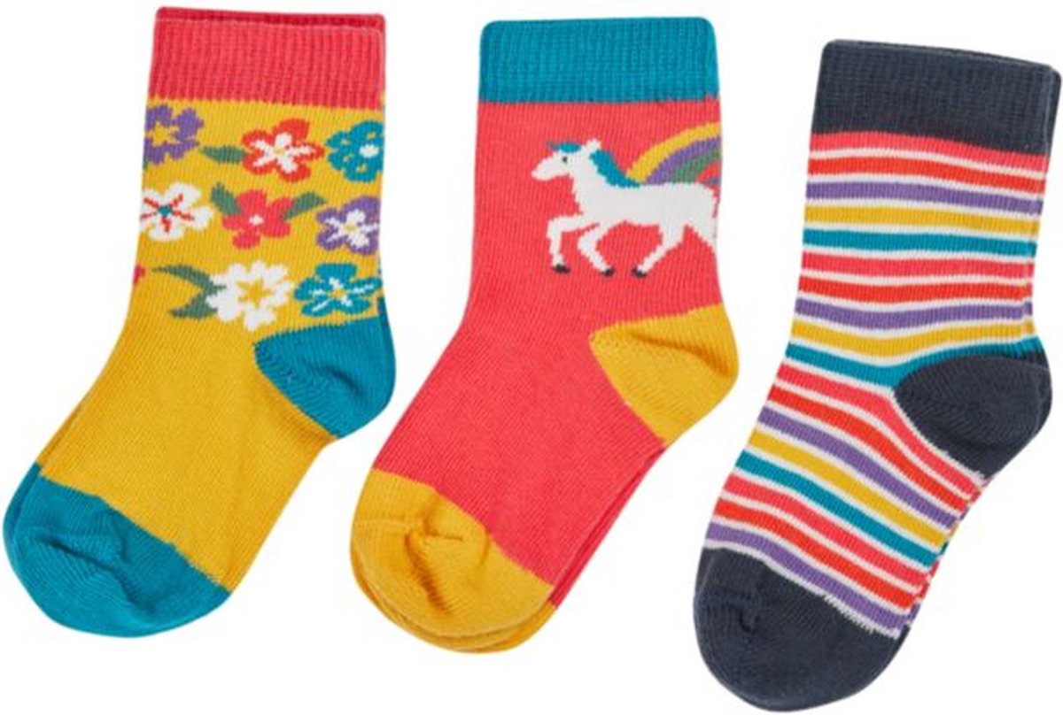 Frugi Little sokken 3 Pack Piskie Meadows Meisjes Sokken - Maat 6-12 maanden