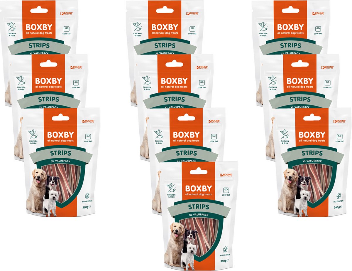 Boxby Strips - Hondensnacks - 10 x Vis Kip 360 g Valuepack