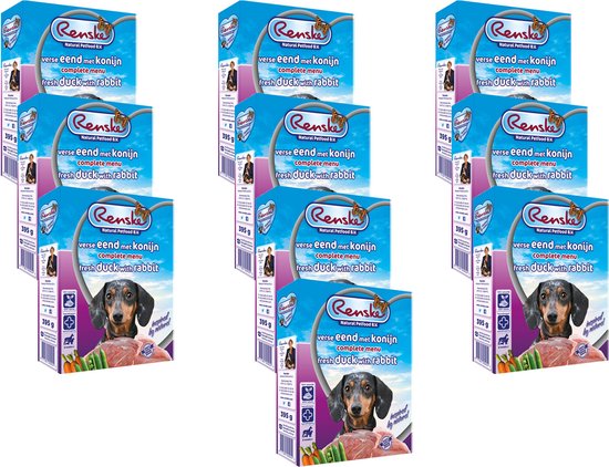 Renske Honden Natvoer Hondenvoeding - Eend/Konijn - Hondenvoer - 10 x 395 gr